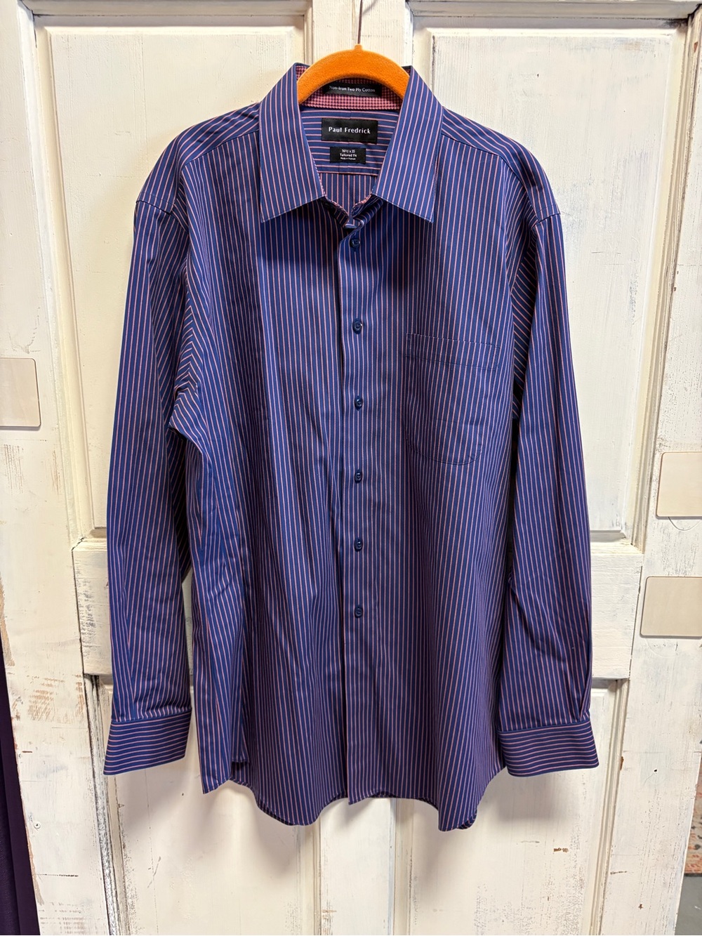 Paul Fredrick Navy Shirt with Purple Pinstripes